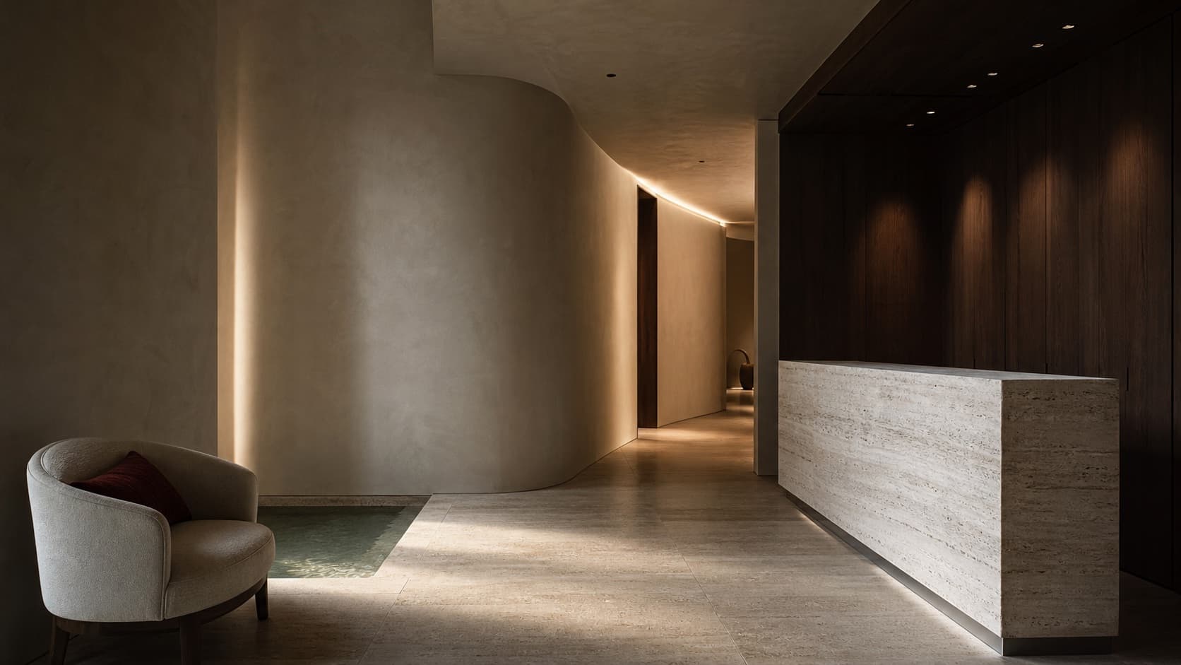 The fictional Ellery private wellness arrival space